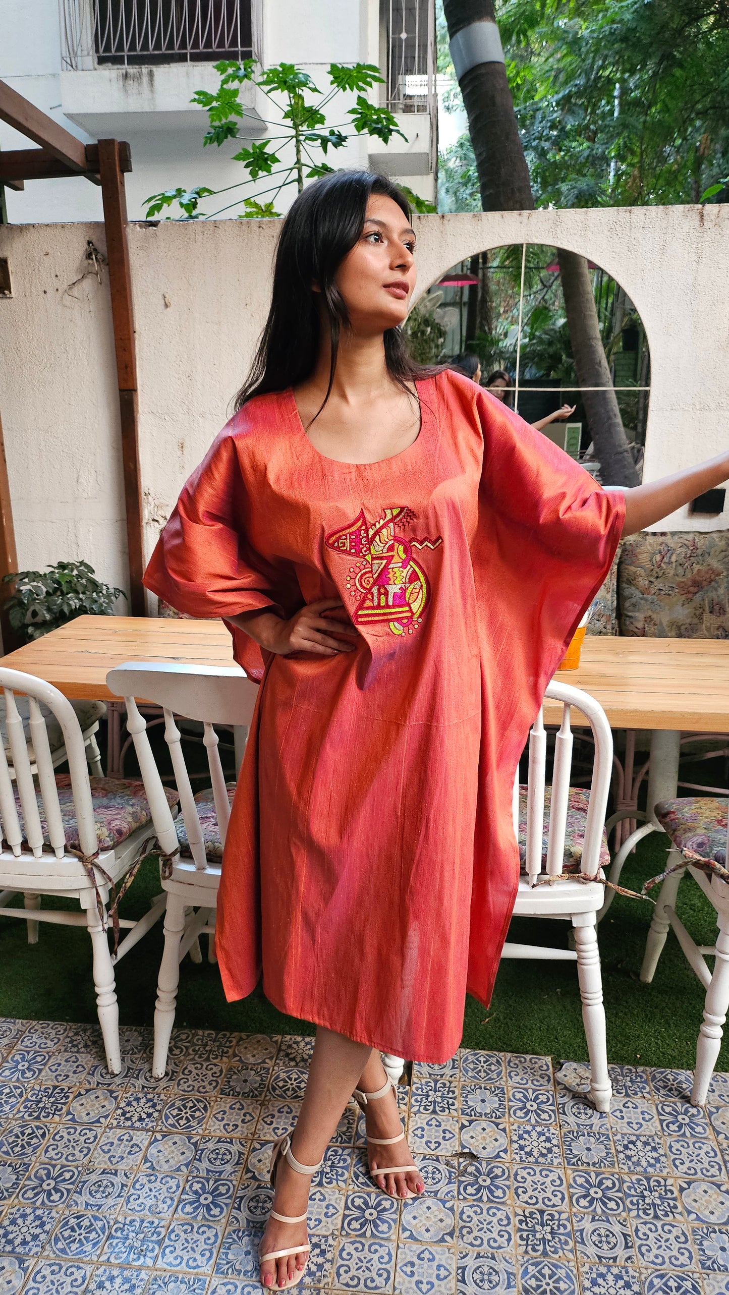 Orange Embroidered Kaftaan