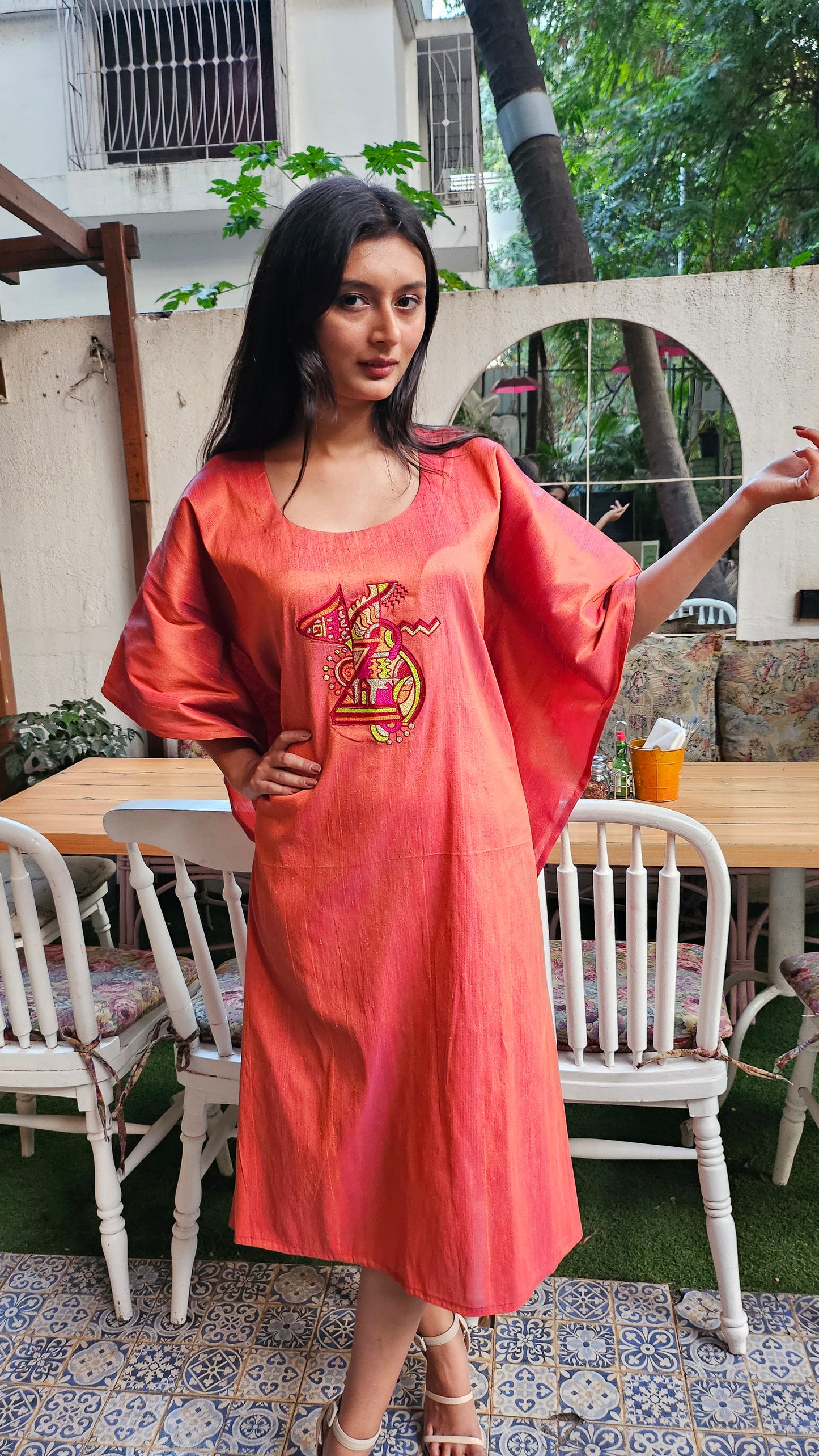 Orange Embroidered Kaftaan