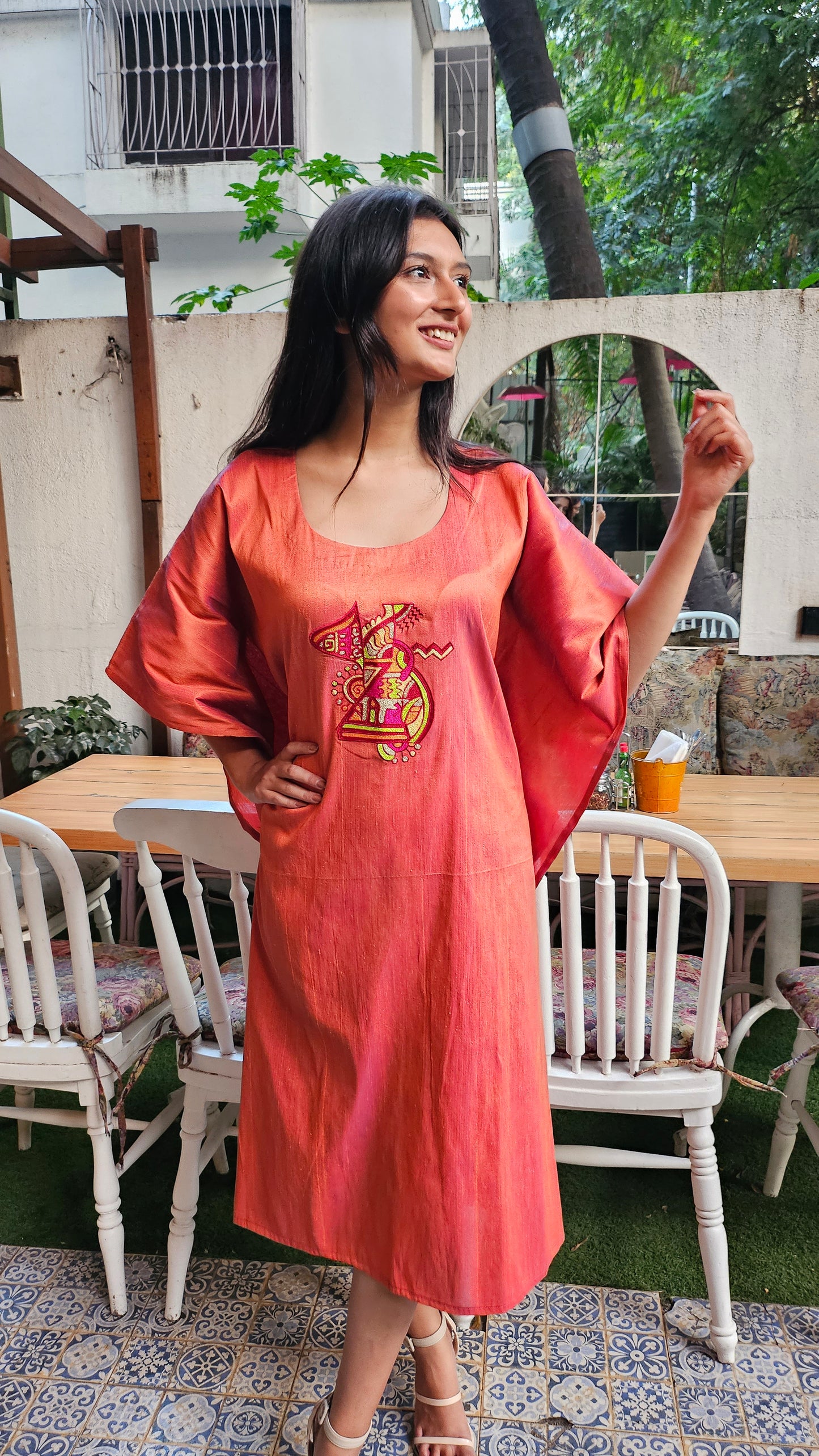 Orange Embroidered Kaftaan