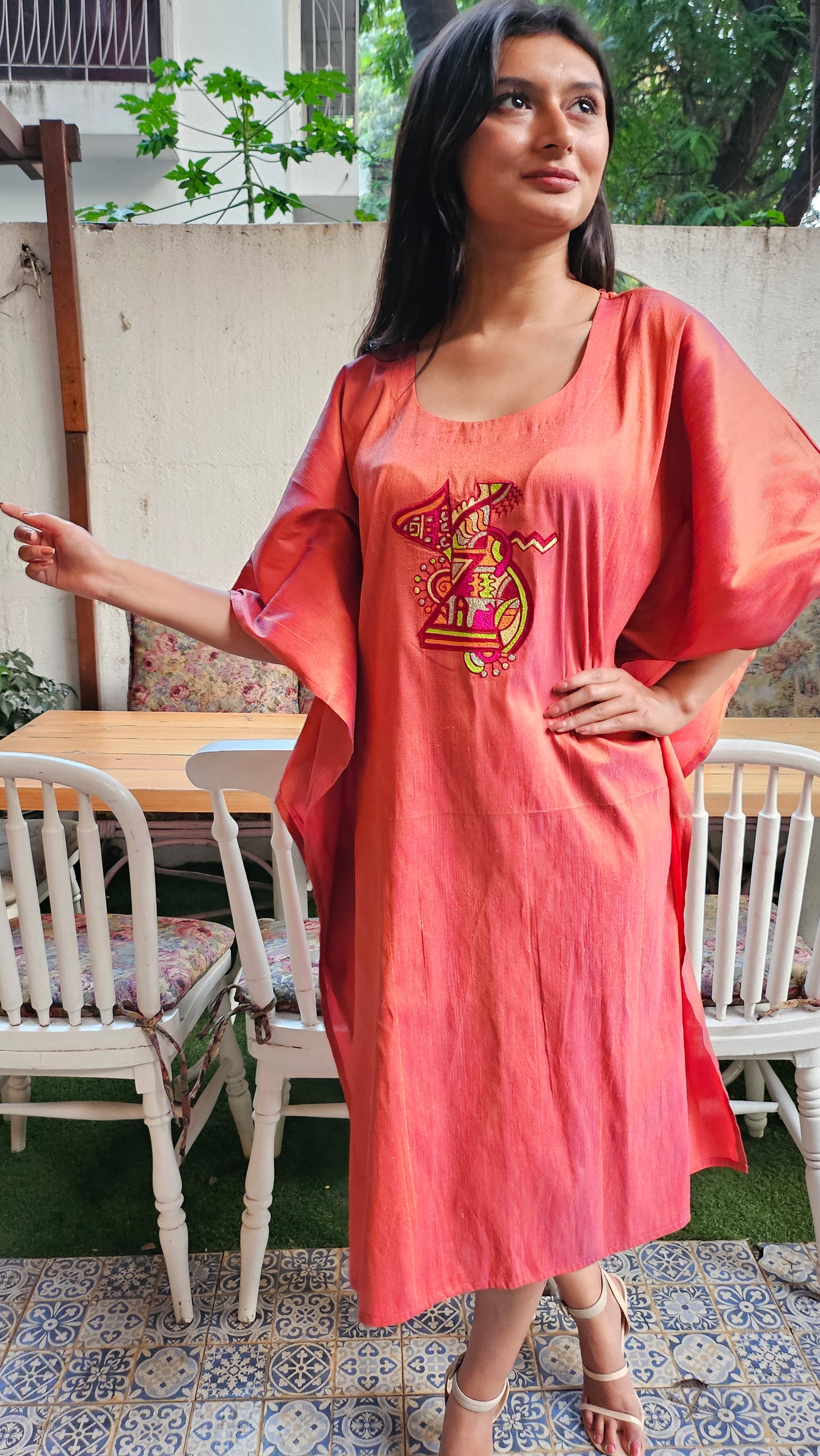 Orange Embroidered Kaftaan