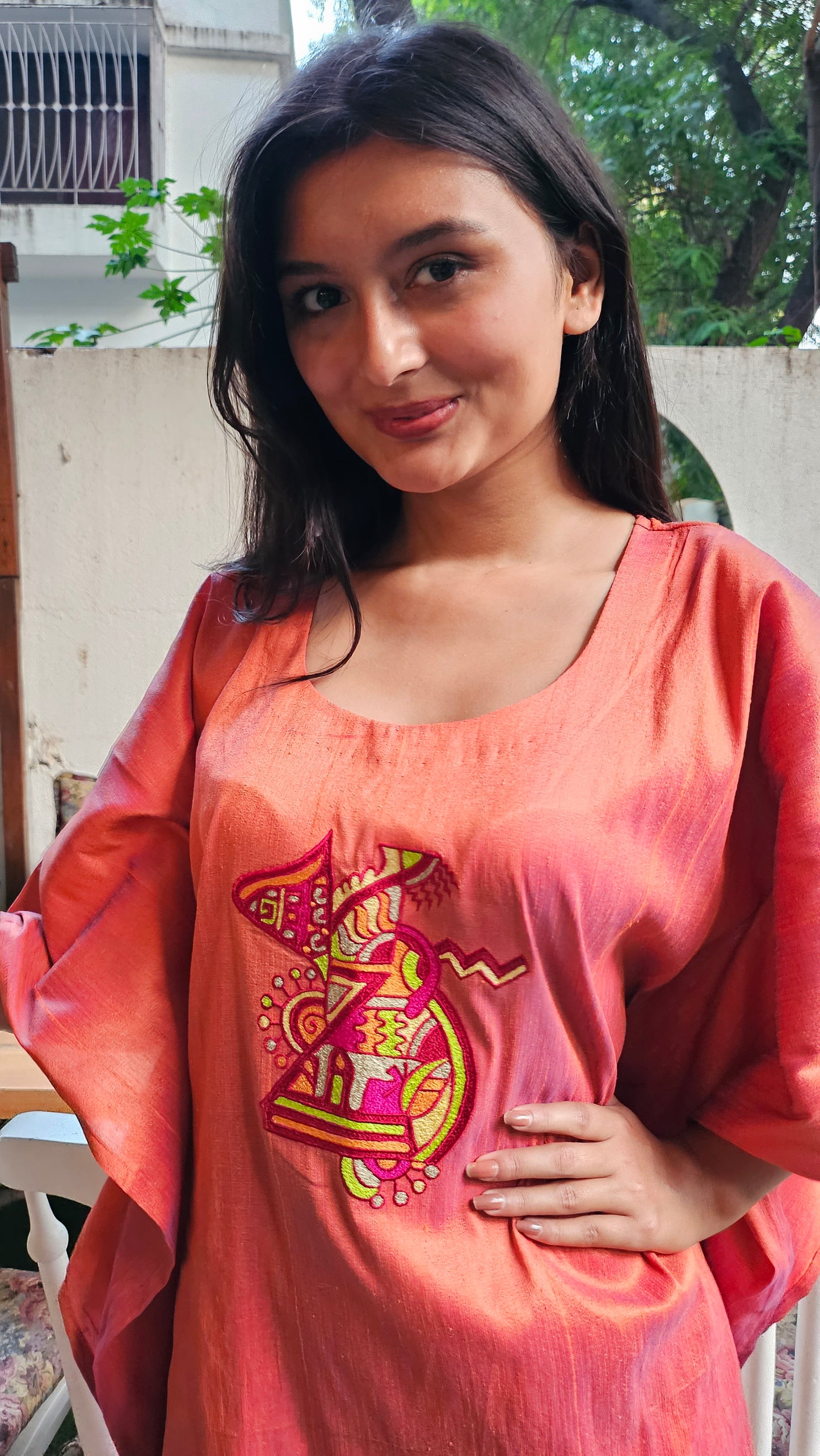 Orange Embroidered Kaftaan