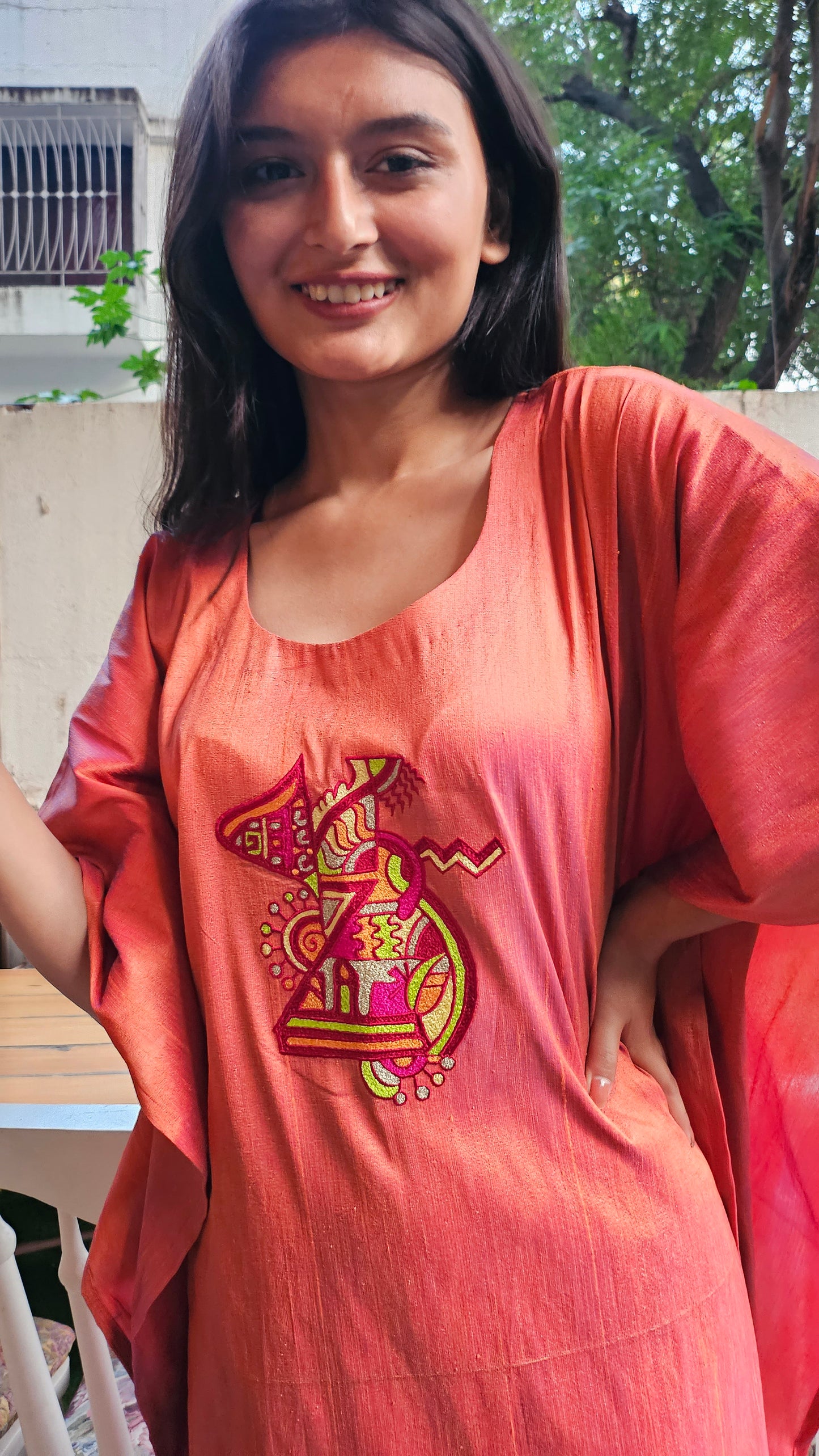 Orange Embroidered Kaftaan