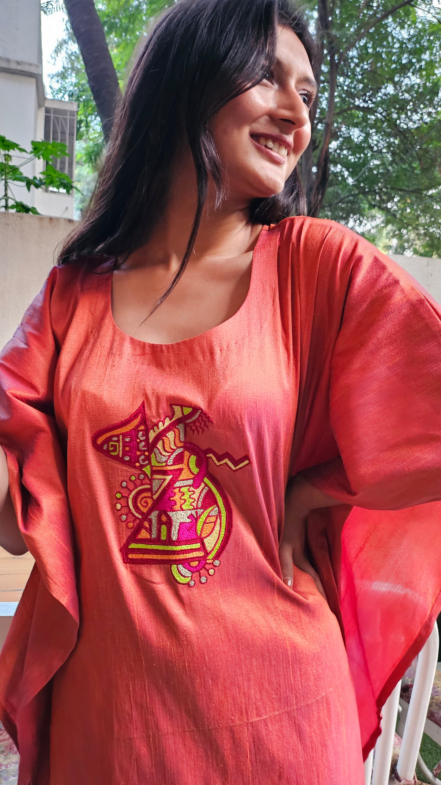 Orange Embroidered Kaftaan