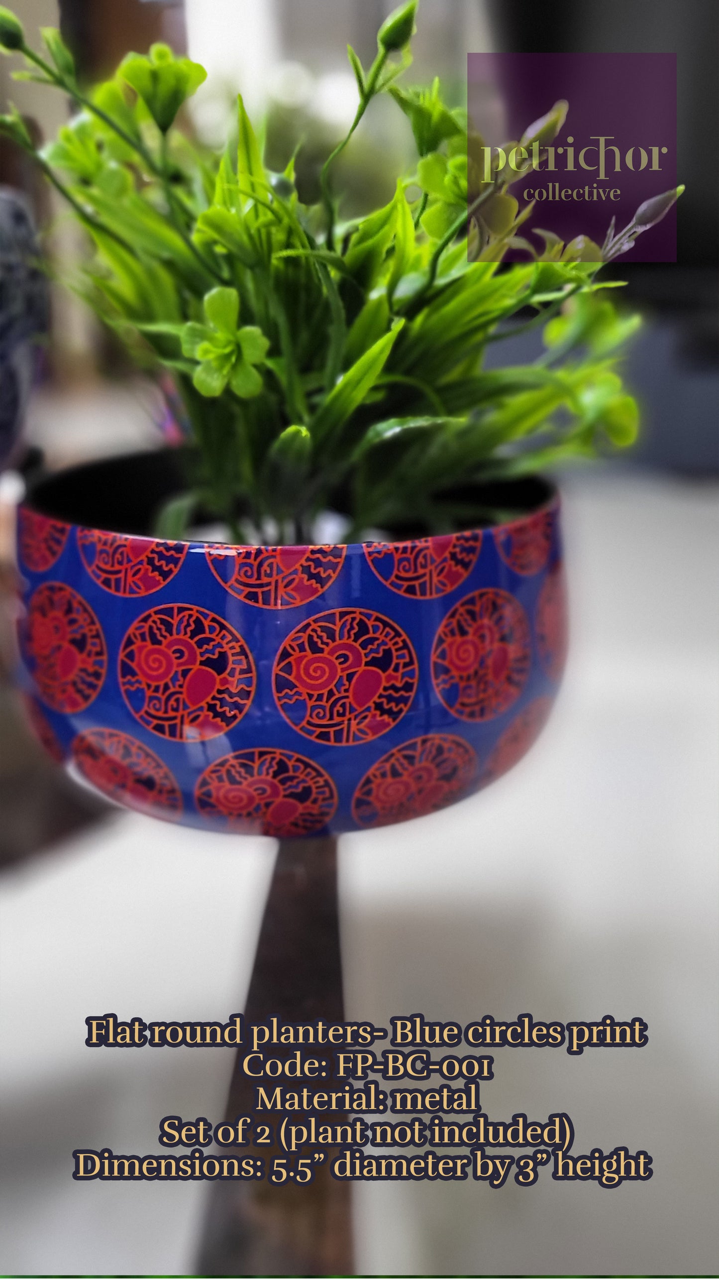 Flat round Printed Planters (Set of 2)