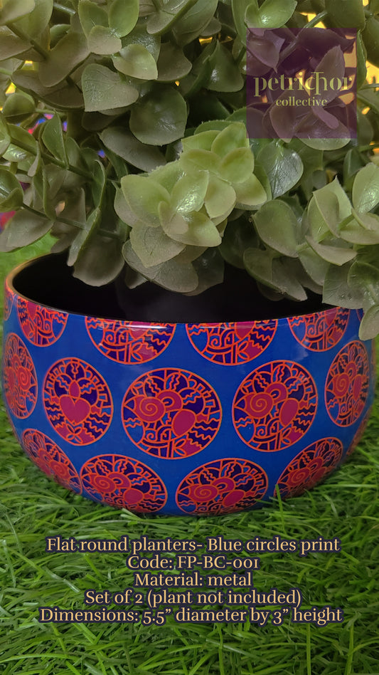 Flat round Printed Planters (Set of 2)