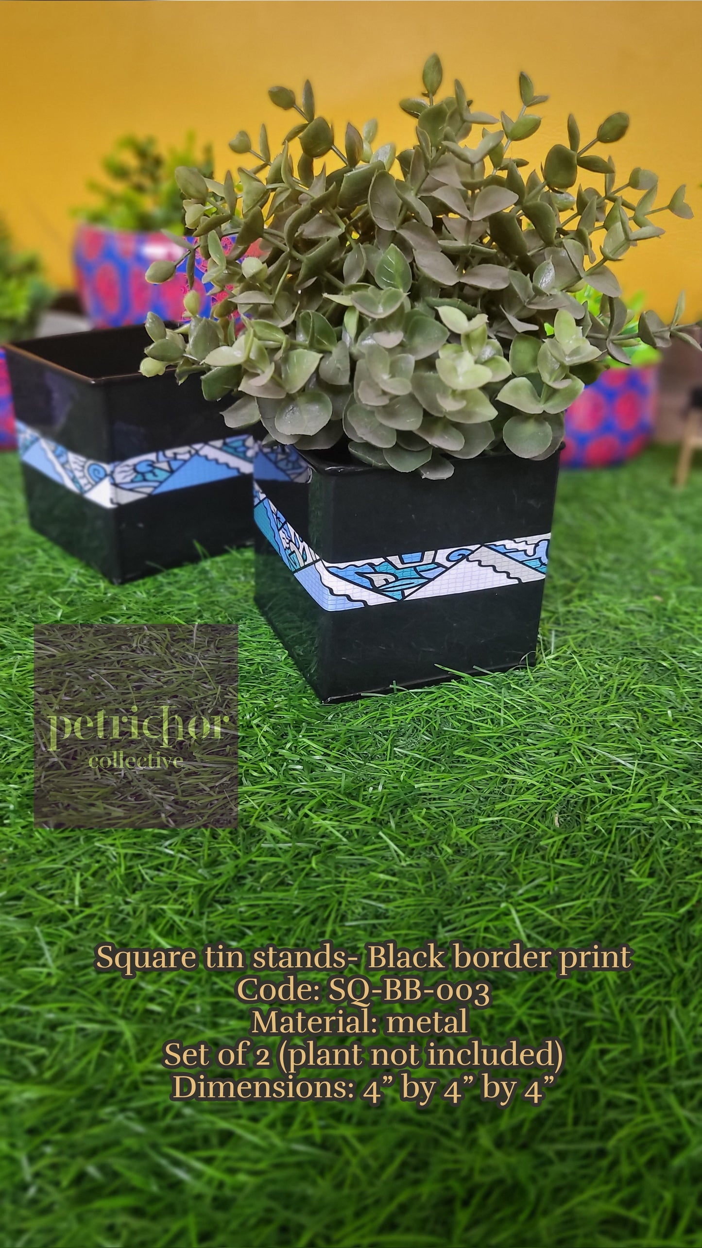 Black Border Print Square Zenscrawl Planters (Set of 2)