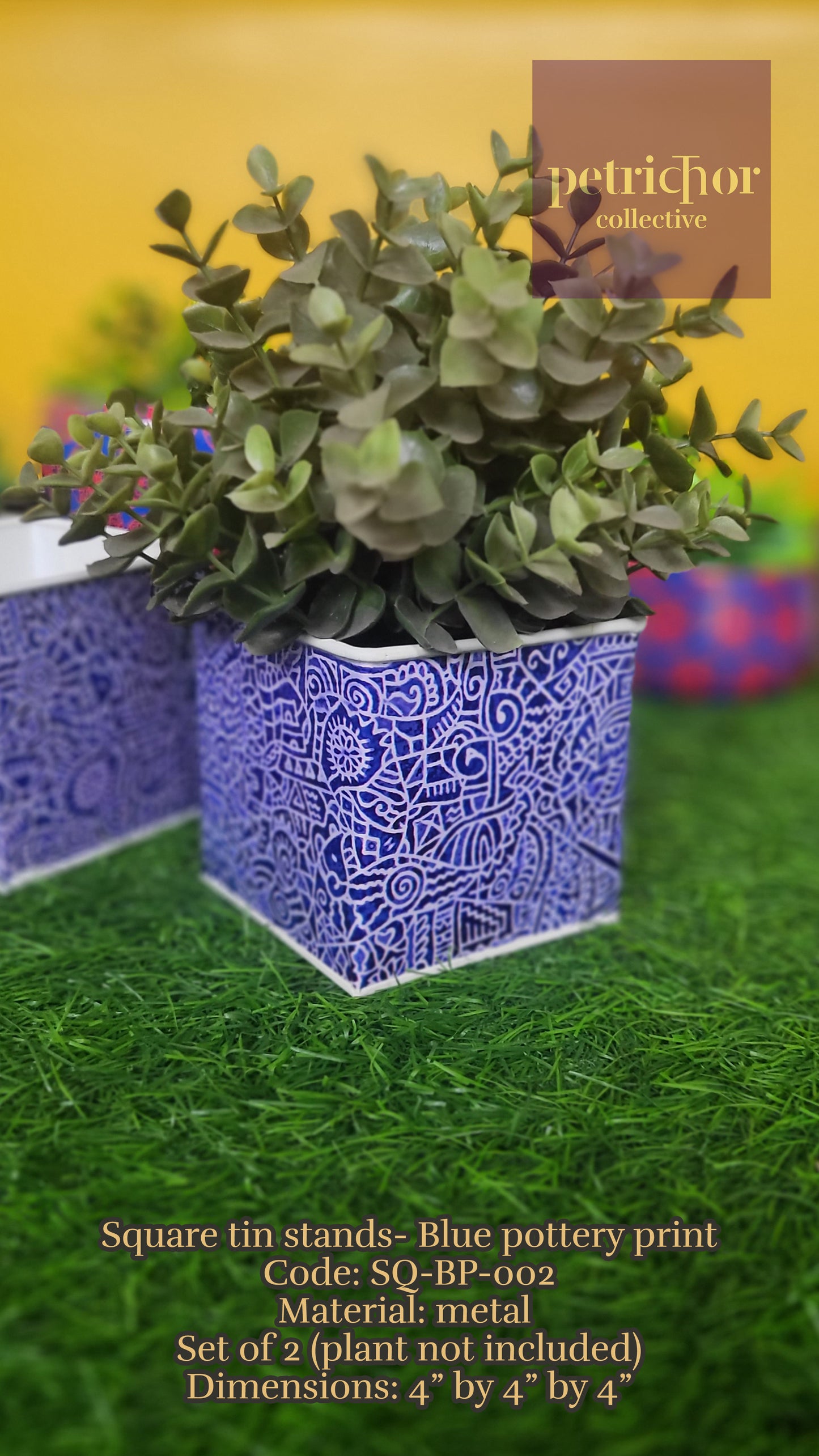 Blue Pottery Print Square Zenscrawl Planters (Set of 2)