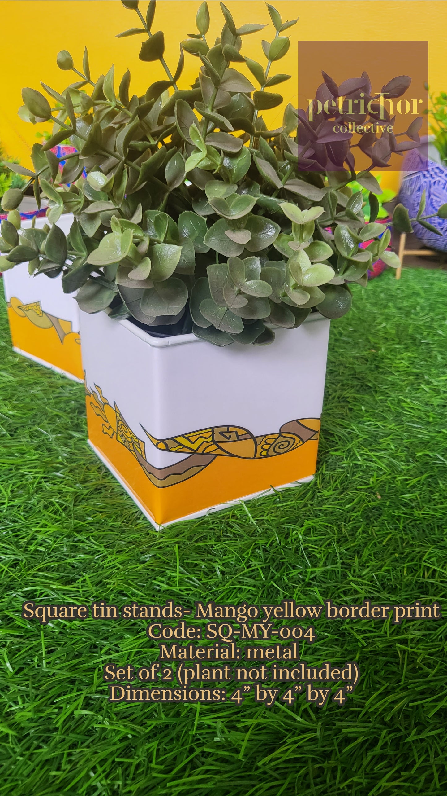 Yellow White Print Square Zenscrawl Planters (Set of 2)