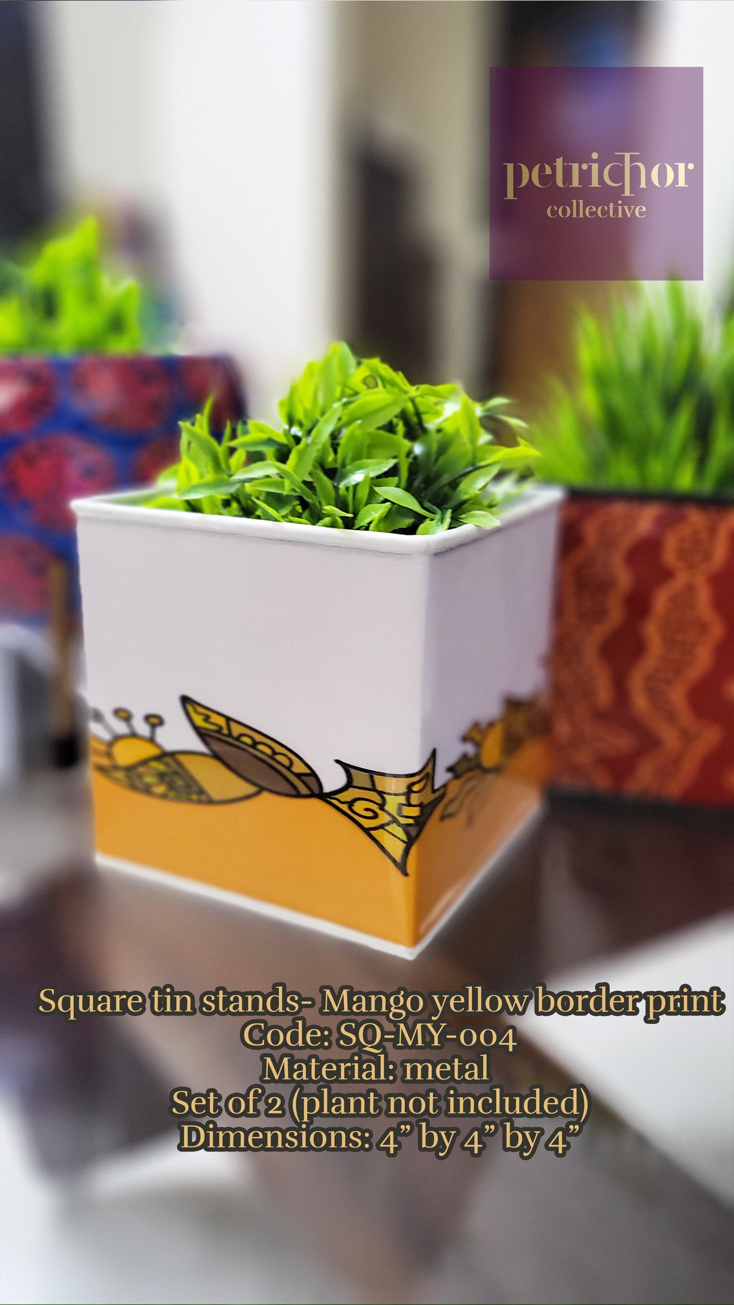 Yellow White Print Square Zenscrawl Planters (Set of 2)