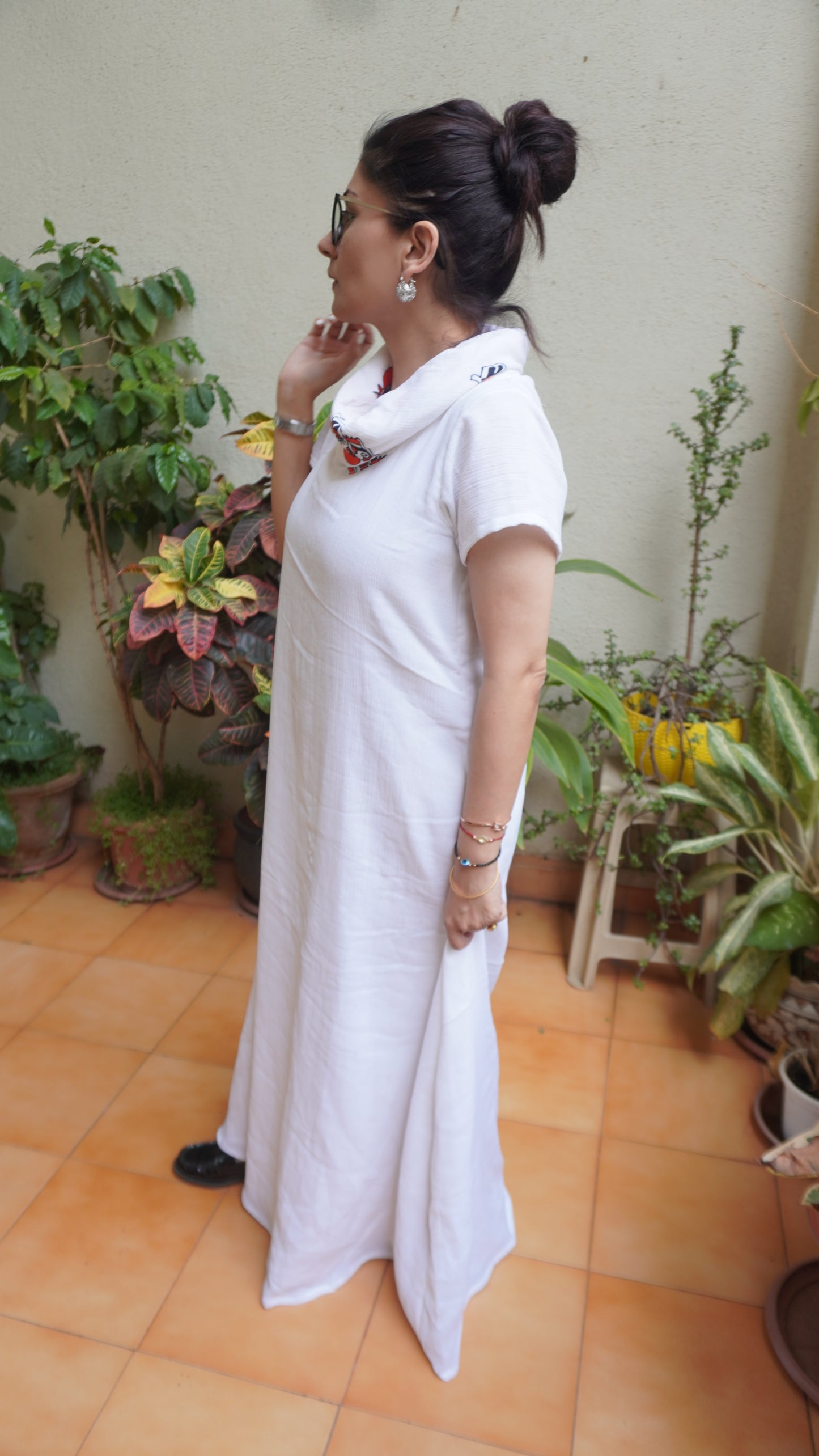 White Cowl Neck Dress