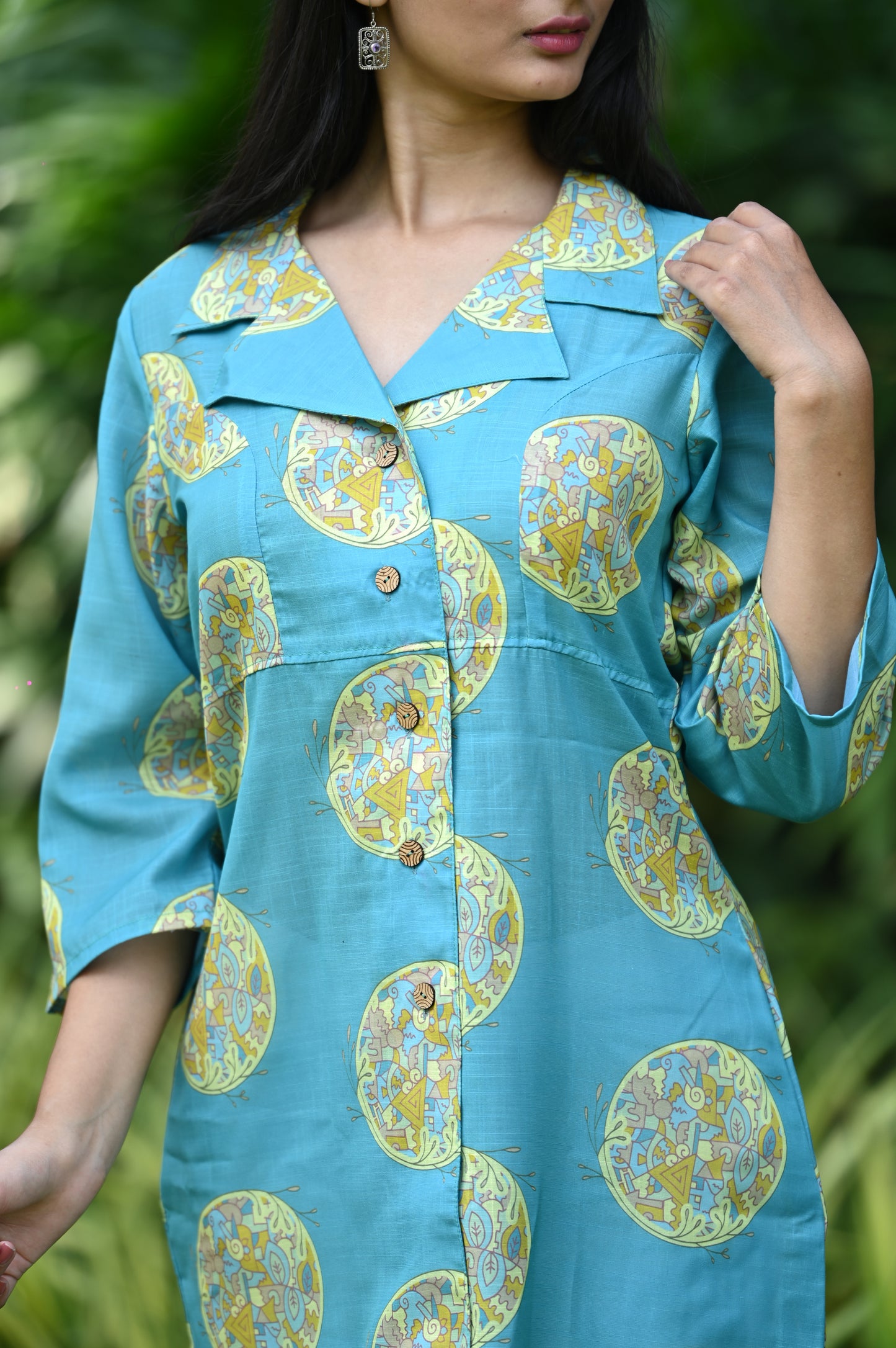 Aqua Tiara button-down top